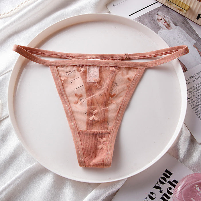 Large size sexy lace T-panties female transparent love mesh girl T-pants with thin straps without buttocks thong