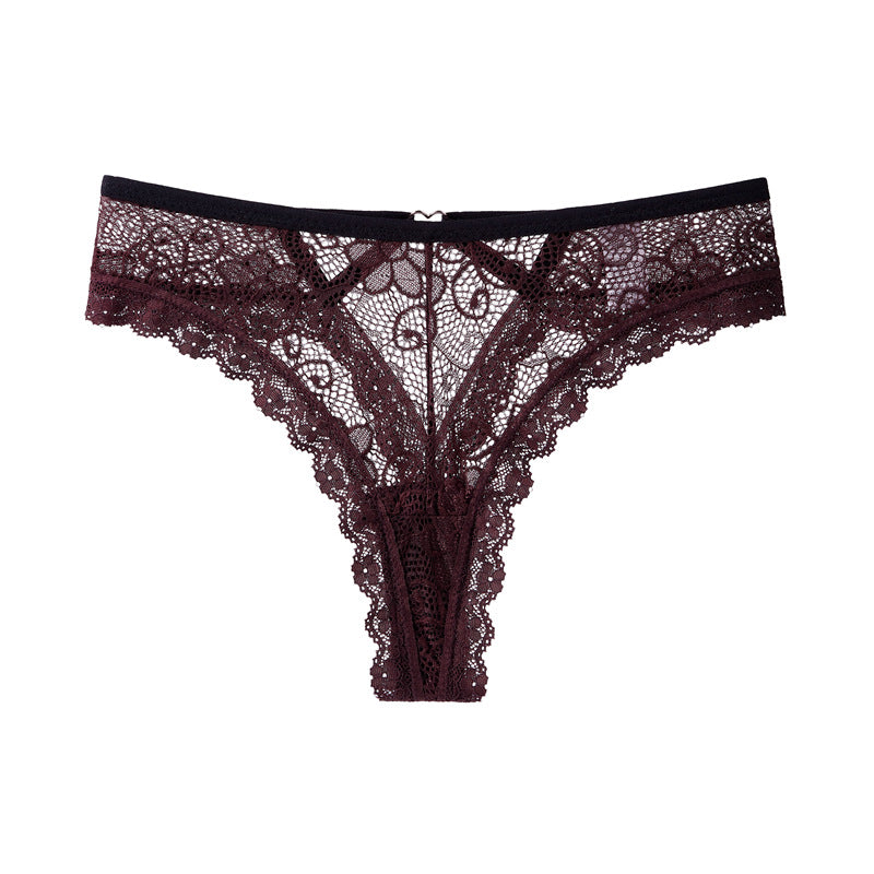 Hot peach buttocks hollow sexy panties women's lace pure desire transparent thong color matching fashion T-pants