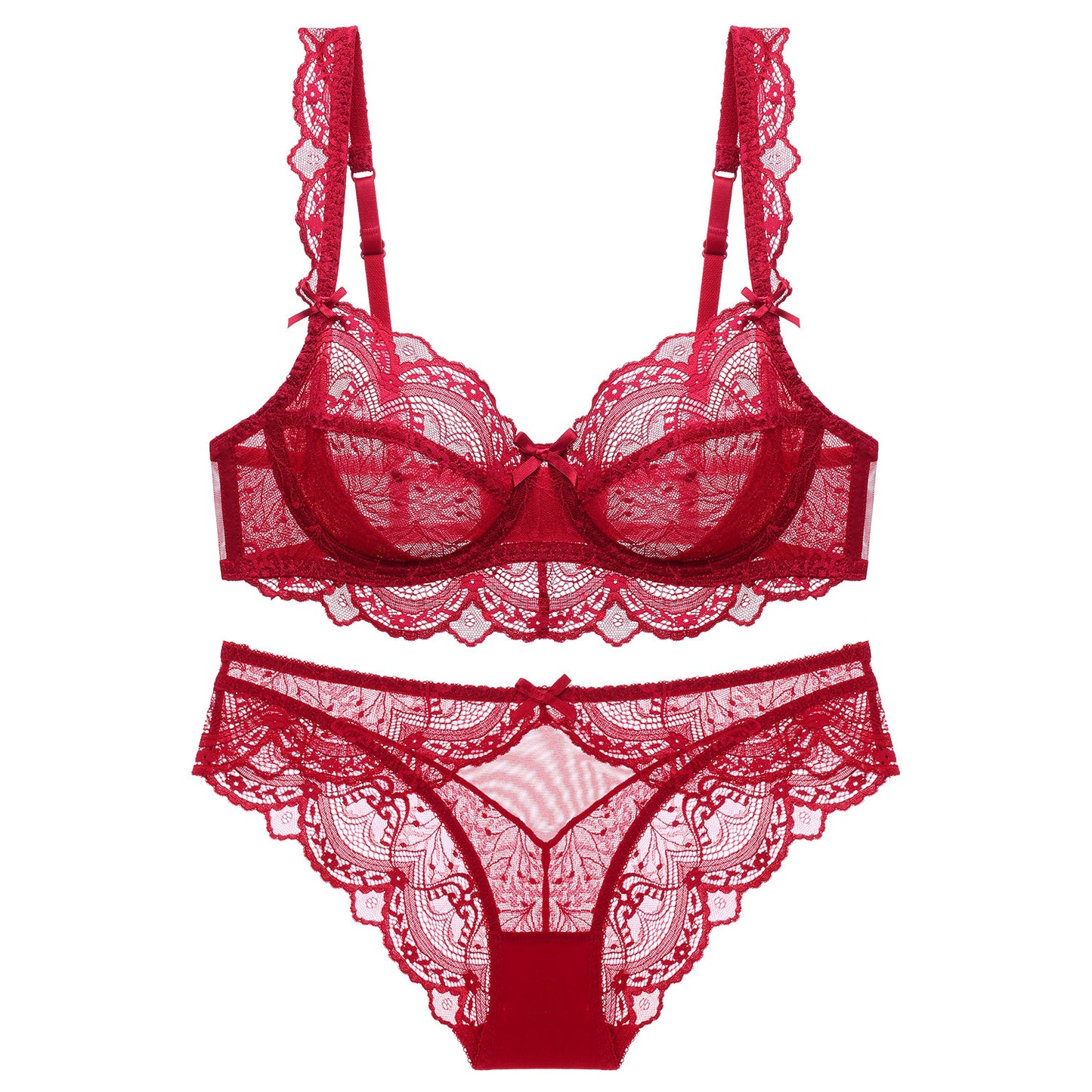 Ultra-thin sponge-free transparent bra, big chest and small lace bra, women's sexy underwear, bra set.