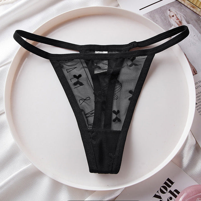 Large size sexy lace T-panties female transparent love mesh girl T-pants with thin straps without buttocks thong