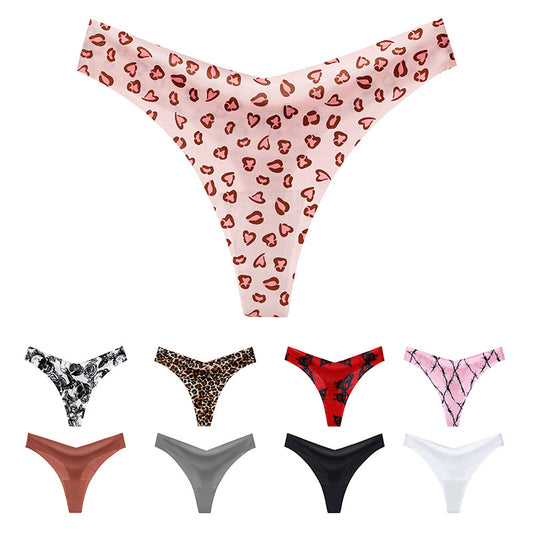 seamless ice silk thong women's V-shaped waist sexy breathable large size women's underwear hot bikini T-pants