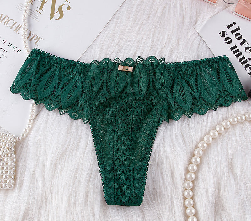 Sexy lace low-rise T-pants thong women's breathable belt hollow and seamless temptation transparent underwear women's new models