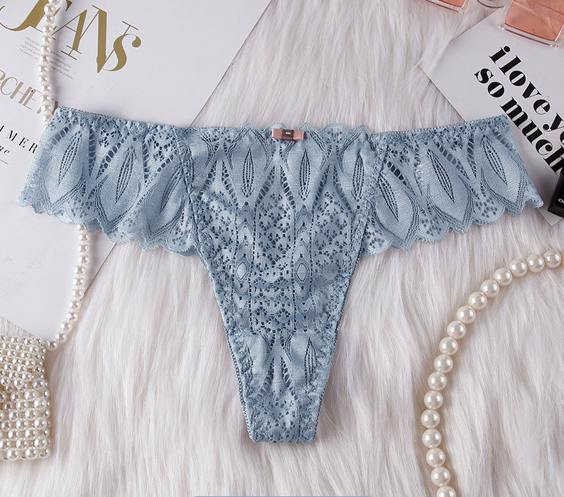 Sexy lace low-rise T-pants thong women's breathable belt hollow and seamless temptation transparent underwear women's new models