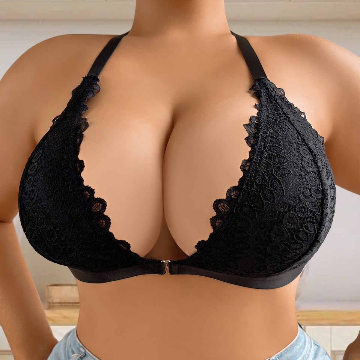 New large size bra women's lace upper support gathering adjustable thin strap Y-shaped underwear