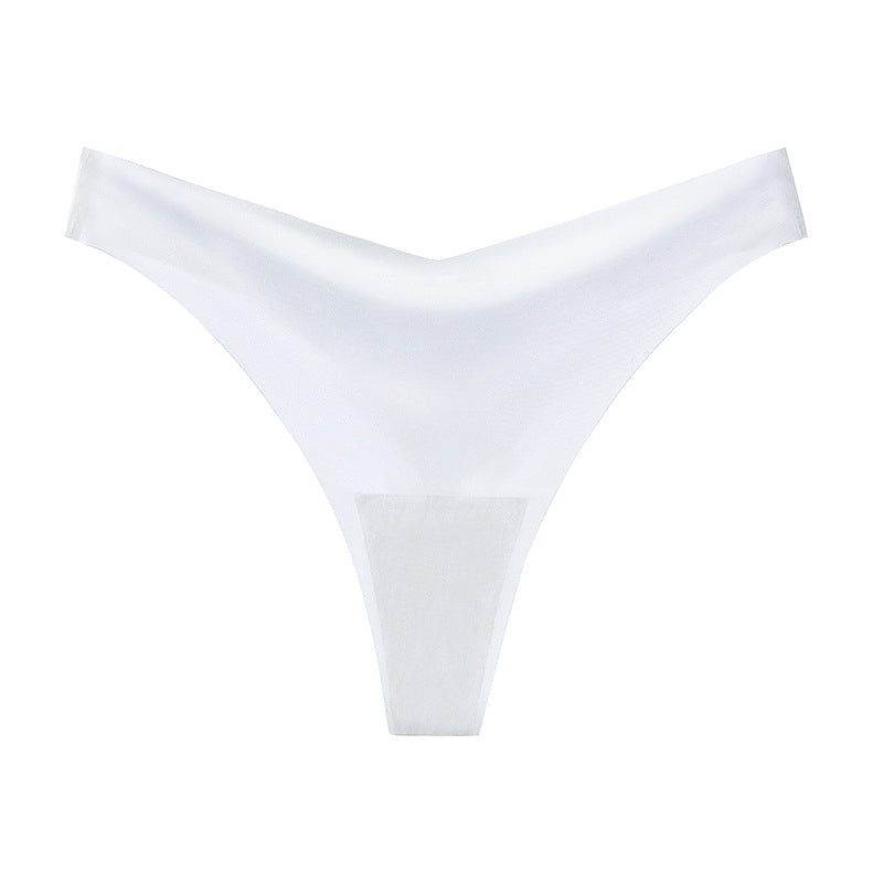 seamless ice silk thong women's V-shaped waist sexy breathable large size women's underwear hot bikini T-pants