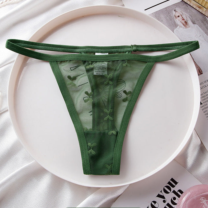 Large size sexy lace T-panties female transparent love mesh girl T-pants with thin straps without buttocks thong