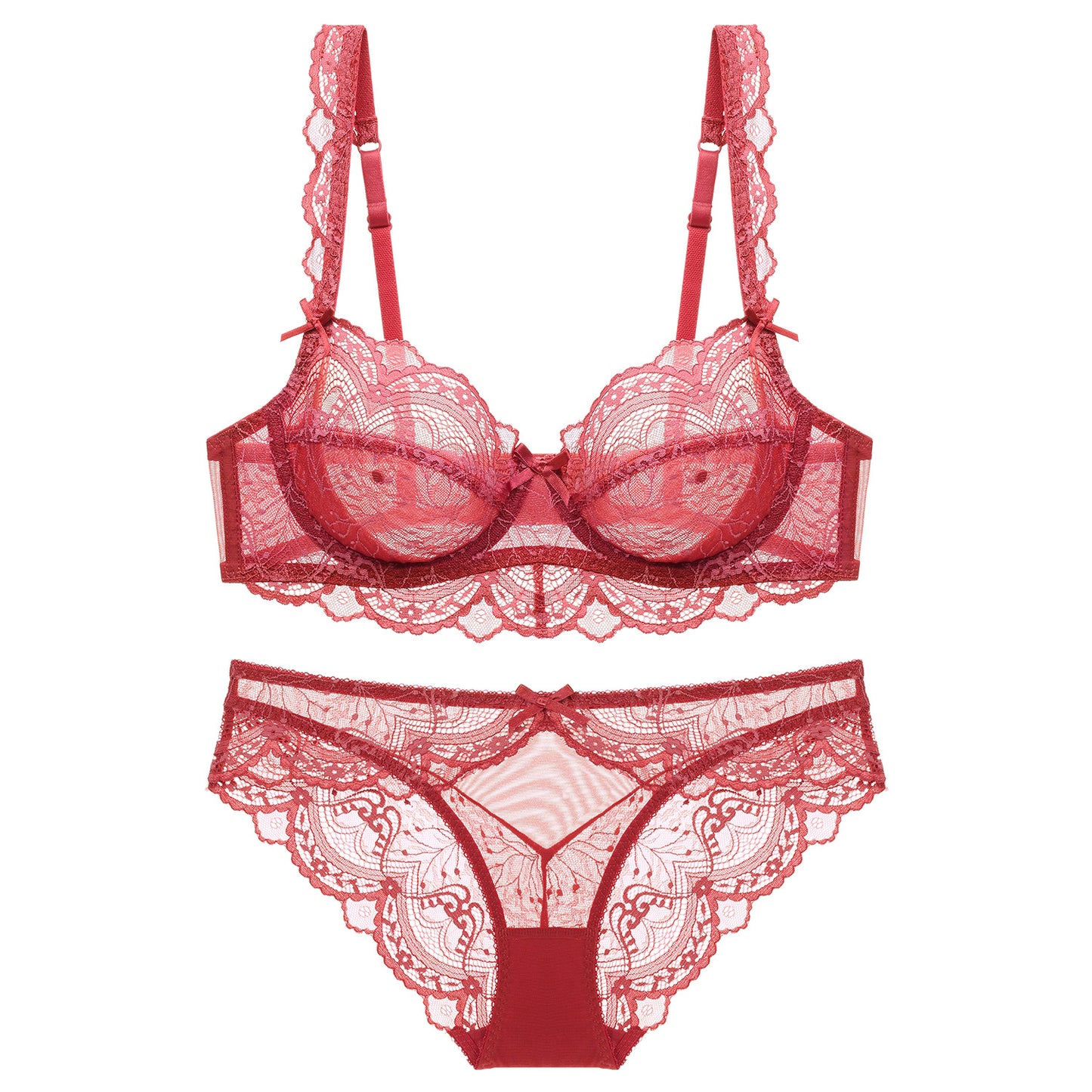 Ultra-thin sponge-free transparent bra, big chest and small lace bra, women's sexy underwear, bra set.