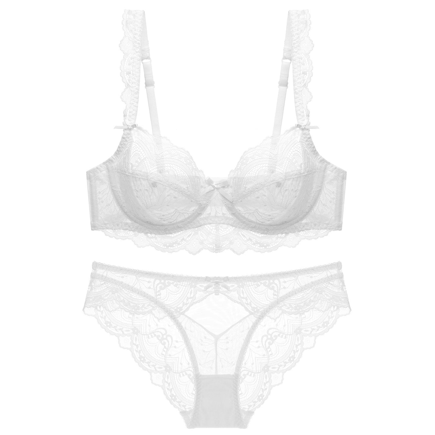 Ultra-thin sponge-free transparent bra, big chest and small lace bra, women's sexy underwear, bra set.