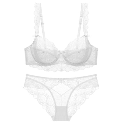 Ultra-thin sponge-free transparent bra, big chest and small lace bra, women's sexy underwear, bra set.