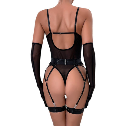 Hot-selling sexy underwear straps splicing slim straps gloves three-piece set