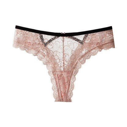 Hot peach buttocks hollow sexy panties women's lace pure desire transparent thong color matching fashion T-pants