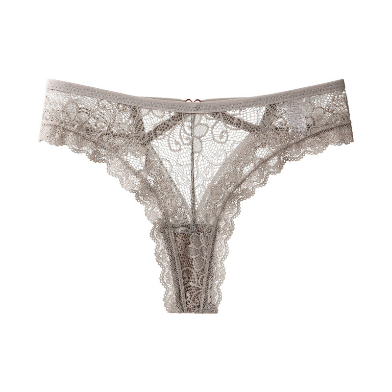Hot peach buttocks hollow sexy panties women's lace pure desire transparent thong color matching fashion T-pants