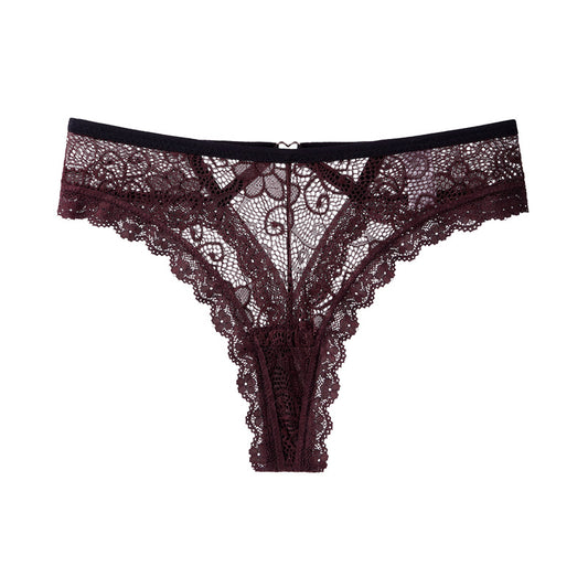 Hot peach buttocks hollow sexy panties women's lace pure desire transparent thong color matching fashion T-pants