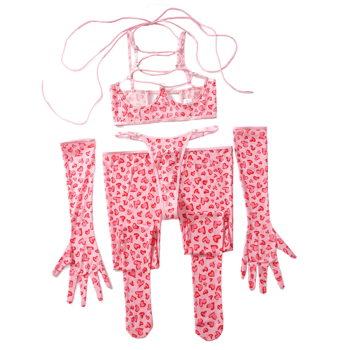 New sex suit cute girl leopard print mesh sexy underwear gloves leg socks four-piece set