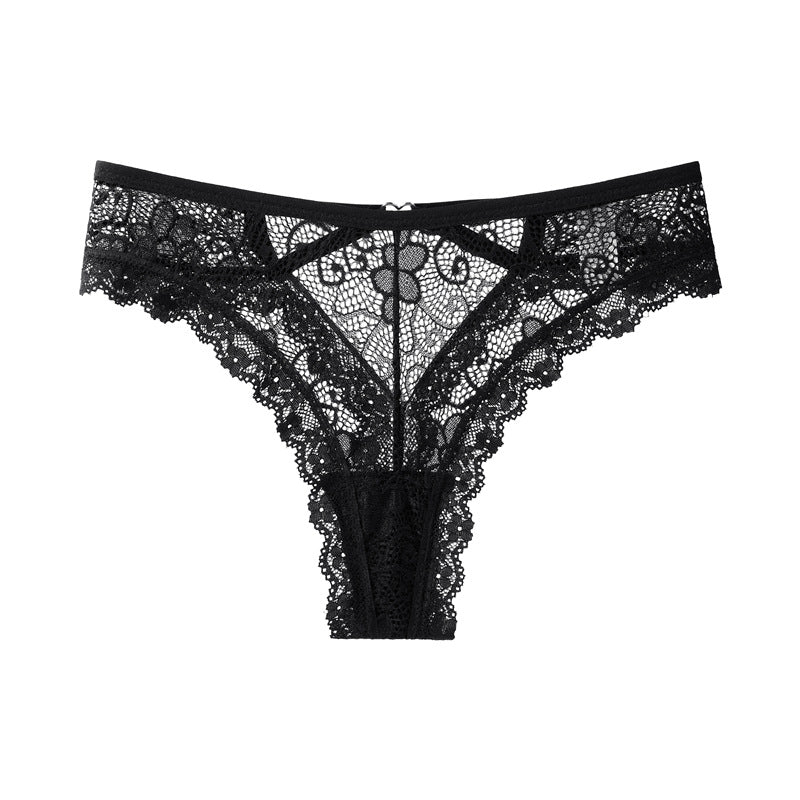 Hot peach buttocks hollow sexy panties women's lace pure desire transparent thong color matching fashion T-pants