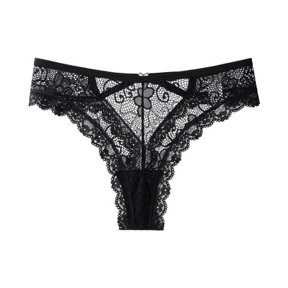 Hot peach buttocks hollow sexy panties women's lace pure desire transparent thong color matching fashion T-pants