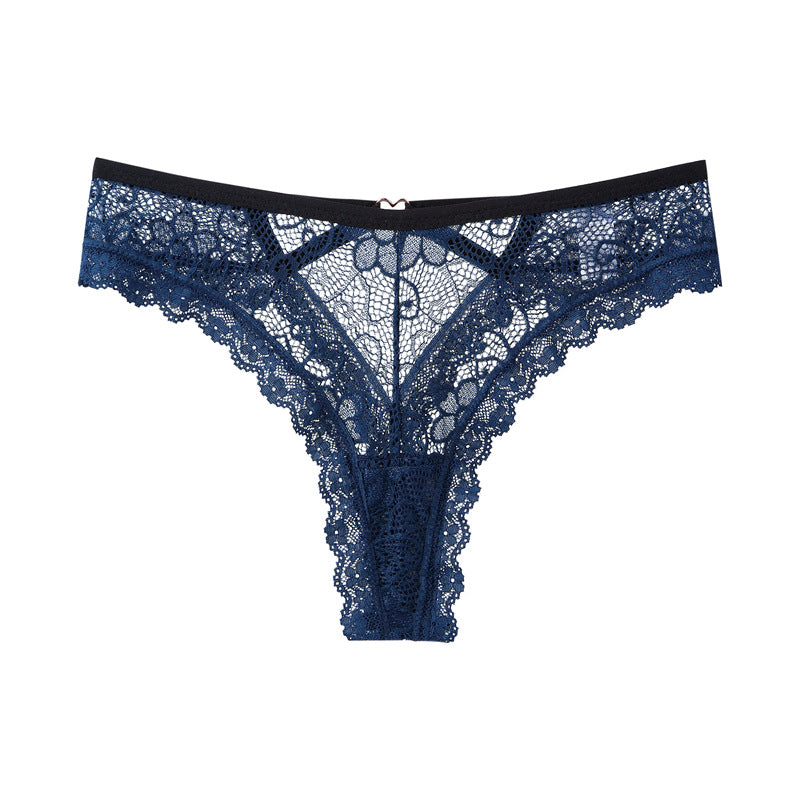 Hot peach buttocks hollow sexy panties women's lace pure desire transparent thong color matching fashion T-pants