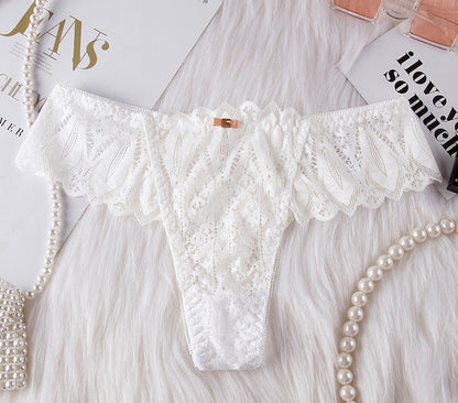 Sexy lace low-rise T-pants thong women's breathable belt hollow and seamless temptation transparent underwear women's new models