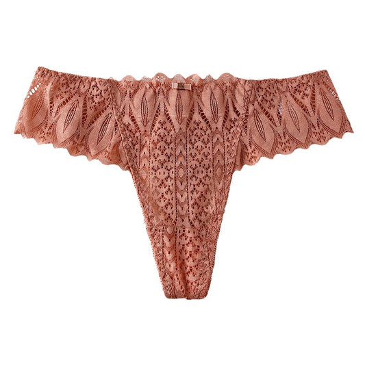 Sexy lace low-rise T-pants thong women's breathable belt hollow and seamless temptation transparent underwear women's new models