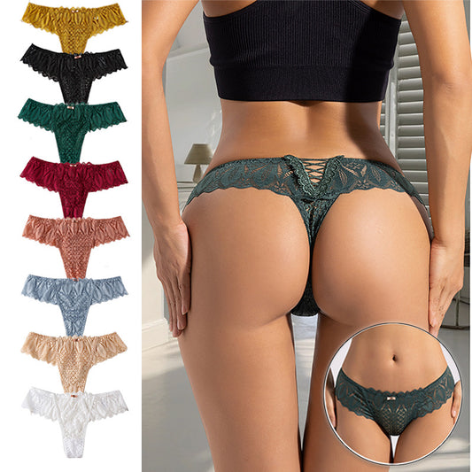Sexy lace low-rise T-pants thong women's breathable belt hollow and seamless temptation transparent underwear women's new models