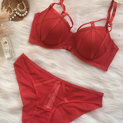 Sexy lace edge small breasts gathered bra top thin bottom thick cup comfortable bra underwear set