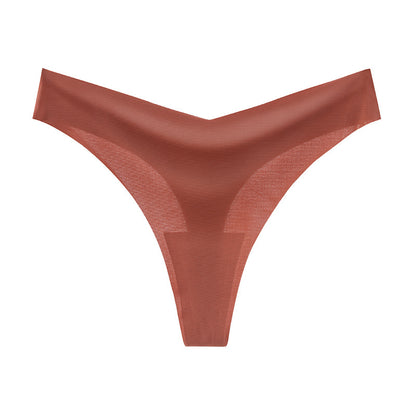 seamless ice silk thong women's V-shaped waist sexy breathable large size women's underwear hot bikini T-pants