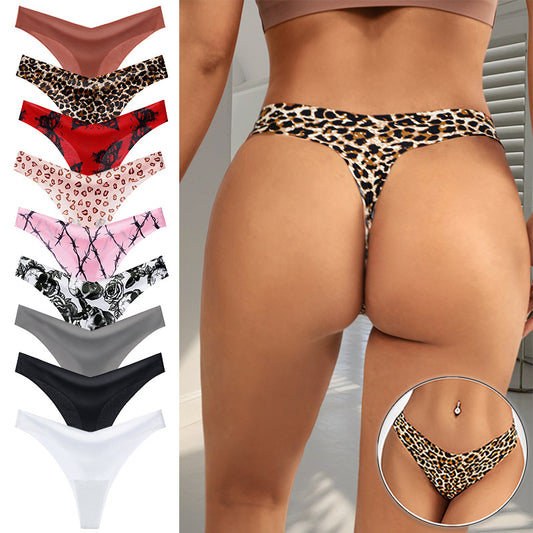 seamless ice silk thong women's V-shaped waist sexy breathable large size women's underwear hot bikini T-pants