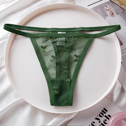 Large size sexy lace T-panties female transparent love mesh girl T-pants with thin straps without buttocks thong