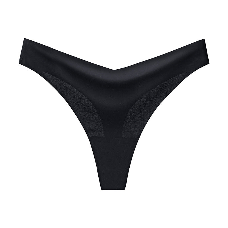 seamless ice silk thong women's V-shaped waist sexy breathable large size women's underwear hot bikini T-pants