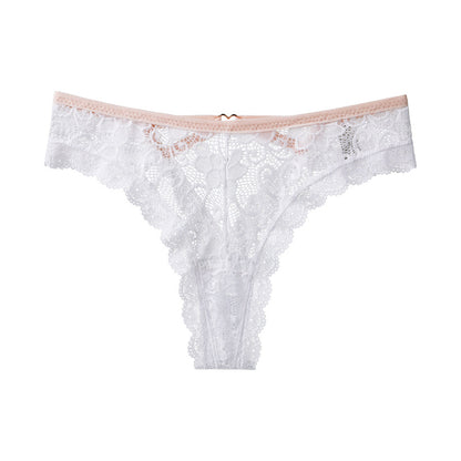 Hot peach buttocks hollow sexy panties women's lace pure desire transparent thong color matching fashion T-pants