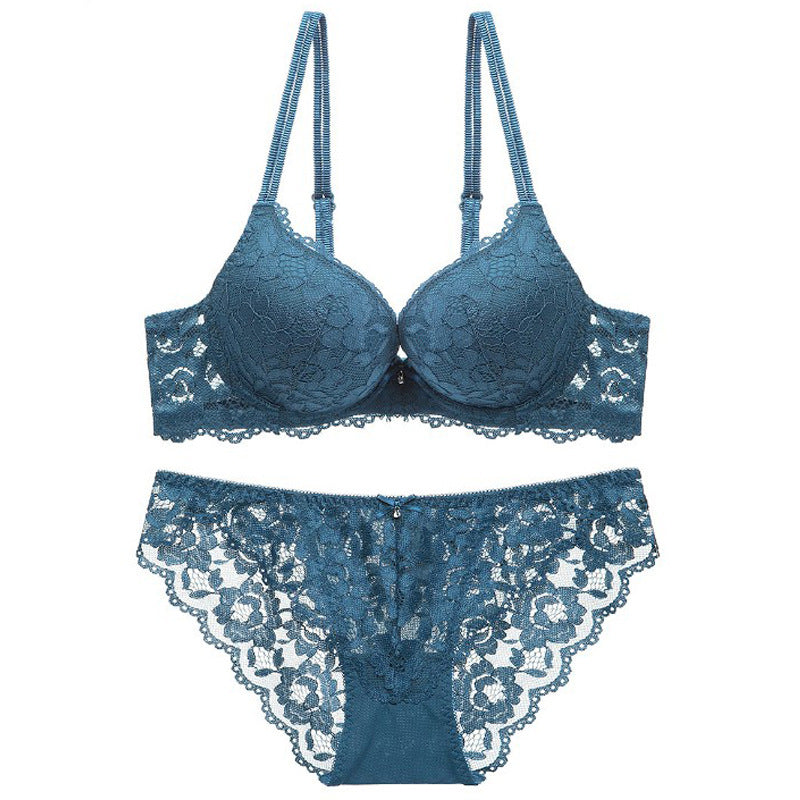 States popular sexy lace underwear thin top and thick bottom gathered bra small chest gathered bra set