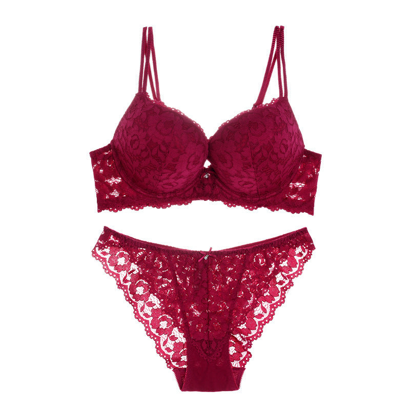 States popular sexy lace underwear thin top and thick bottom gathered bra small chest gathered bra set