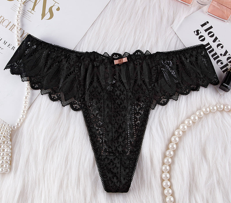 Sexy lace low-rise T-pants thong women's breathable belt hollow and seamless temptation transparent underwear women's new models