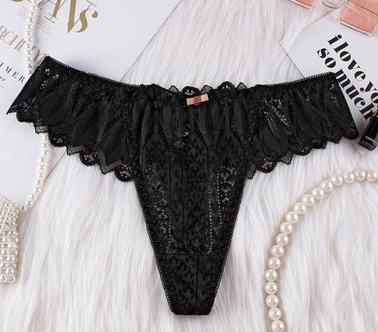 Sexy lace low-rise T-pants thong women's breathable belt hollow and seamless temptation transparent underwear women's new models